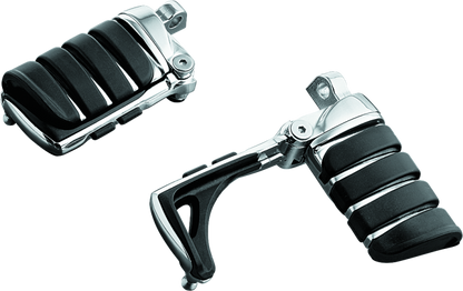 Chrome Kuryakyn Switchblade Pegs with Male Mount Adapter for Harley and Metric motorcycles on a sleek motorcycle frame