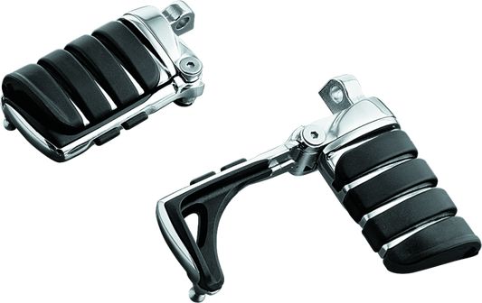 Chrome Kuryakyn Switchblade Pegs with Male Mount Adapter for Harley and Metric motorcycles on a sleek motorcycle frame