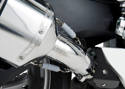 YOSHIMURA Street R 77 slip-on exhaust with stainless steel body and carbon fiber end cap for motorcycle performance.