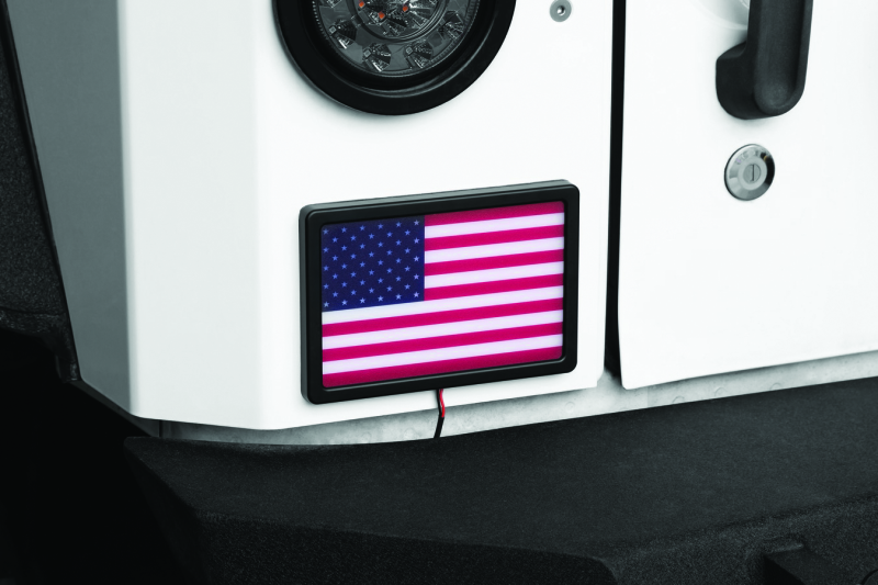 Kuryakyn Freedom Flag LED 4x6 inch black license plate light for powersports vehicles with illuminated flag design