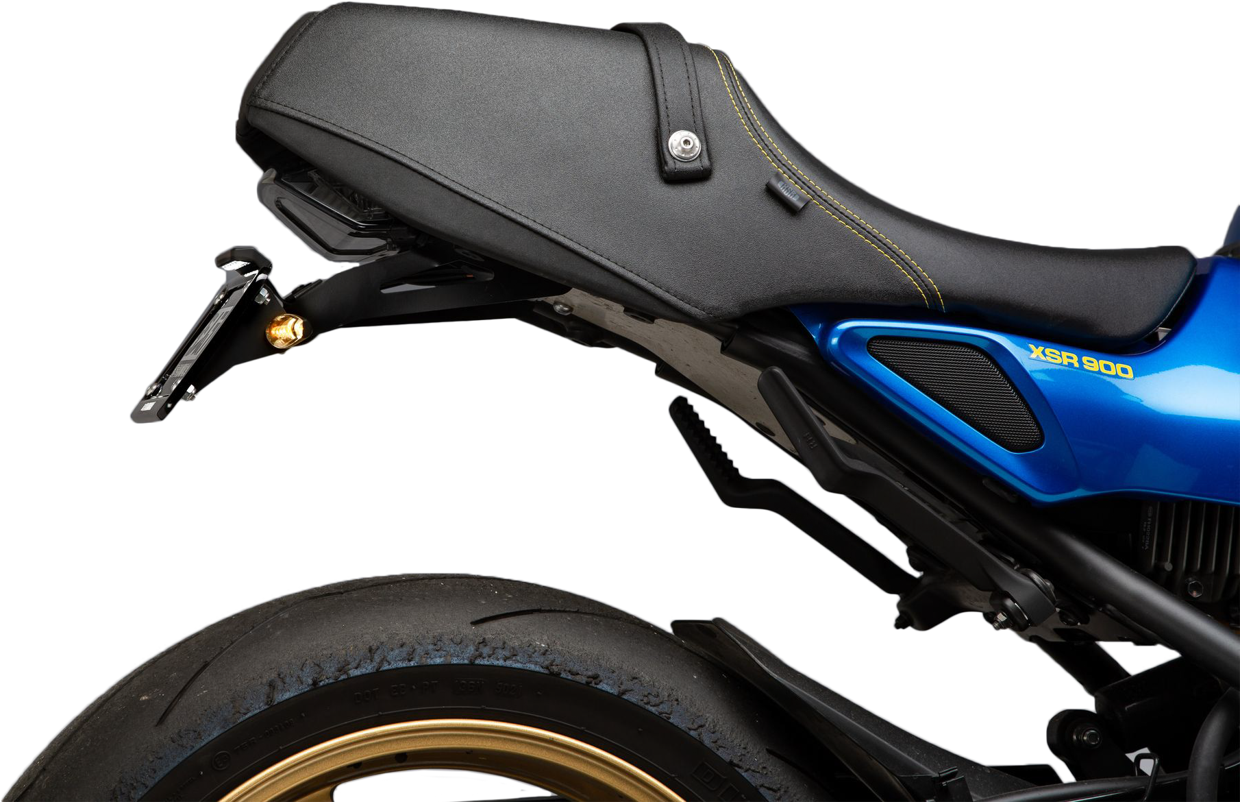 YOSHIMURA Fender Eliminator Kit for Yamaha motorcycle, showing sleek black license plate holder and LED light assembly.