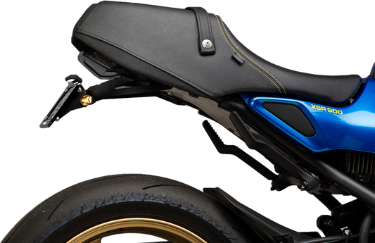 YOSHIMURA Fender Eliminator Kit for Yamaha motorcycle, showing sleek black license plate holder and LED light assembly.