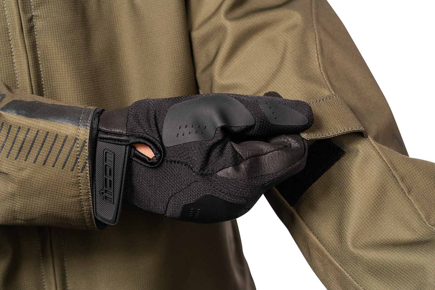 Bill's Exhausts ICON PDX3™ Olive jacket in Medium, showing front view with zipper and cuff details.