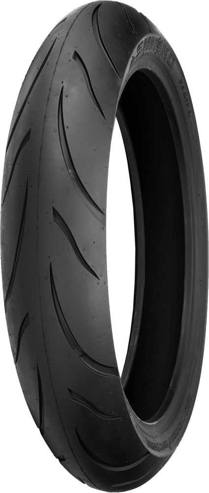 Shinko 87-4080 Verge front motorcycle tire, 120/60ZR17, for sport and touring bikes, showing tread pattern and sidewall details.