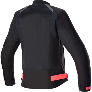 Alpinestars Stella Eloise black and pink motorcycle jacket in XS size, featuring protective armor and stylish design.