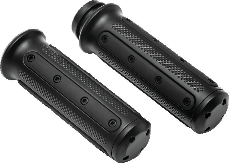 Kuryakyn Heavy Industry grips with throttle-by-wire design in black for motorcycle handlebars