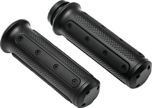 Kuryakyn Heavy Industry grips with throttle-by-wire design in black for motorcycle handlebars