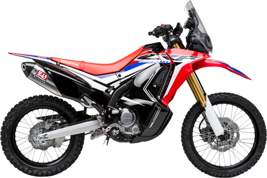 YOSHIMURA RS-4 full exhaust race system with stainless steel and carbon fiber components, designed for high-performance motorcycles.