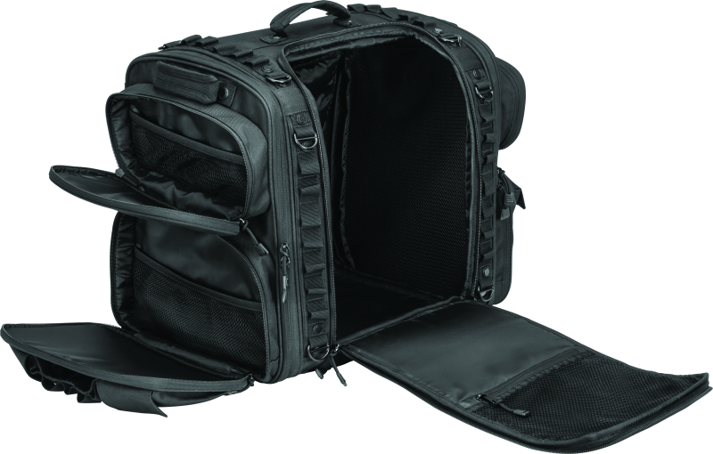 Kuryakyn Momentum Road Warrior Bag made of durable 1200 Denier textile, versatile motorcycle storage solution with multiple compartments