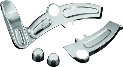 Chrome Kuryakyn Boomerang Frame Covers for Harley-Davidson Softail 2008-2017, showing sleek, shiny motorcycle frame covers.