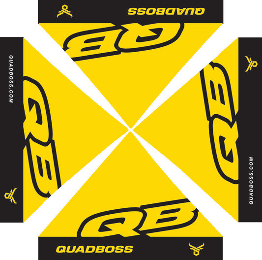 QuadBoss canopy with sturdy frame, fire- and UV-resistant material for powersports vehicles, providing durable outdoor protection.