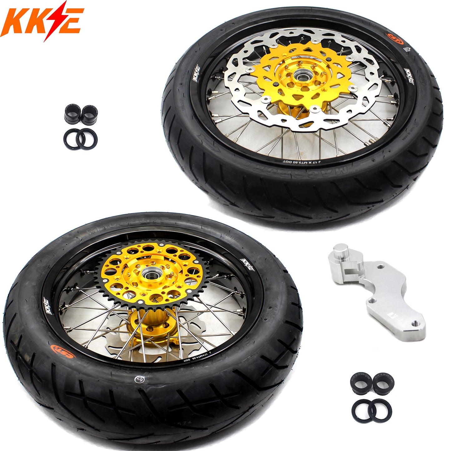 KKE 3.5 & 4.25*17inch Supermoto Rims Tires for SUZUKI RMZ250 2007-2024 RMZ450 2005-2024 Gold - Howling Moto