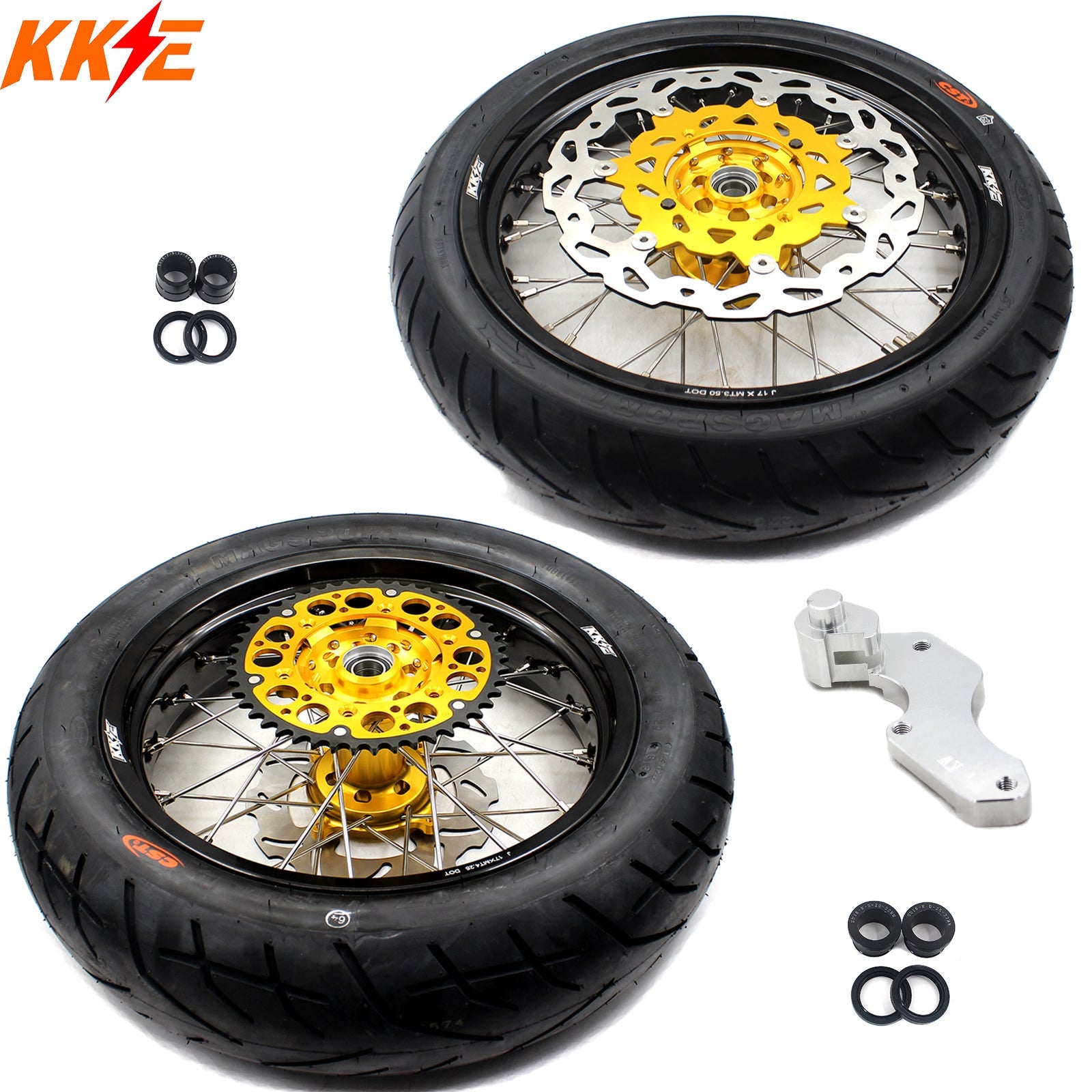 KKE 3.5 & 4.25*17inch Supermoto Rims Tires for SUZUKI RMZ250 2007-2024 RMZ450 2005-2024 Gold - Howling Moto