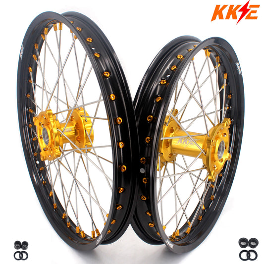 KKE 21 & 19 MX Rims for Suzuki RMZ250 2007-2024 RMZ450 2005-2024 Gold Nipple - Howling Moto