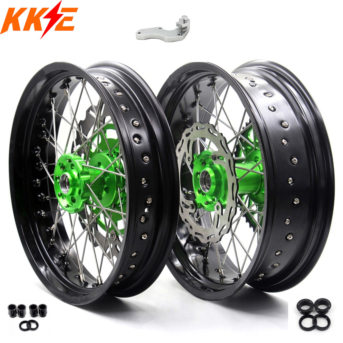 KKE 3.5/4.25*17inch For KAWASAKI KX250F KX450F 2006-2018 Supermoto Rims With Disc&Sprocket Green - Howling Moto