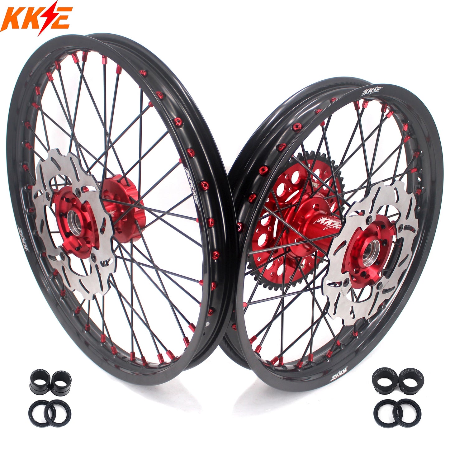 KKE 21 & 19 MX Rims for Suzuki RMZ250 2007-2024 RMZ450 2005-2024 Black Spokes - Howling Moto