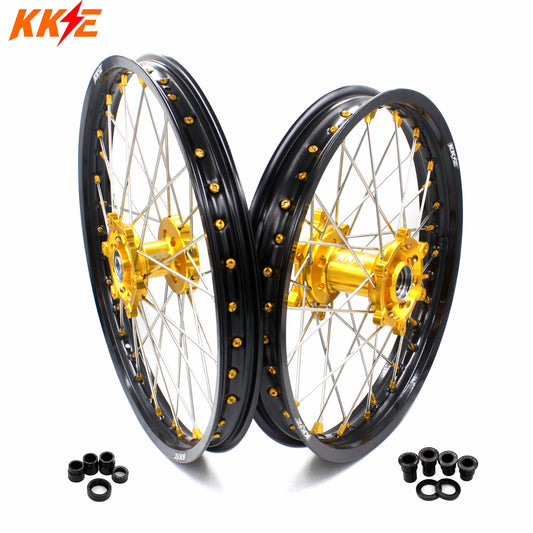 KKE 21 & 19 MX Dirt Bike Rims For SUZUKI RM125 2001-2007 RM250 2008 Gold Nipple - Howling Moto