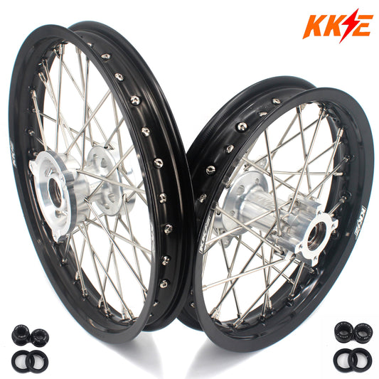 KKE 14 & 12 Small Kid's Wheels Rims Set for KTM 65 SX 2002-2024 Silver&Black - Howling Moto