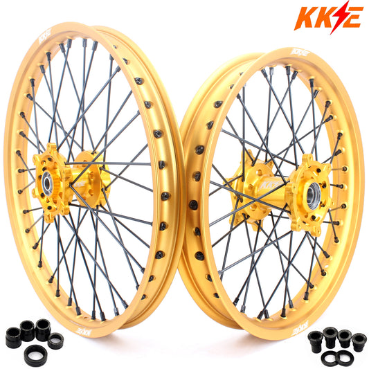 KKE 21 & 19 MX Gold Wheels for Suzuki RM125 RM250 1996-2000 Black Spoke - Howling Moto