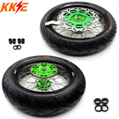 KKE 17inch KX450 KX450X KX250F 2020 KX450F 2019-2021 KX450 2019-2023 For KAWASAKI Supermoto Rims CST Tires Green - Howling Moto