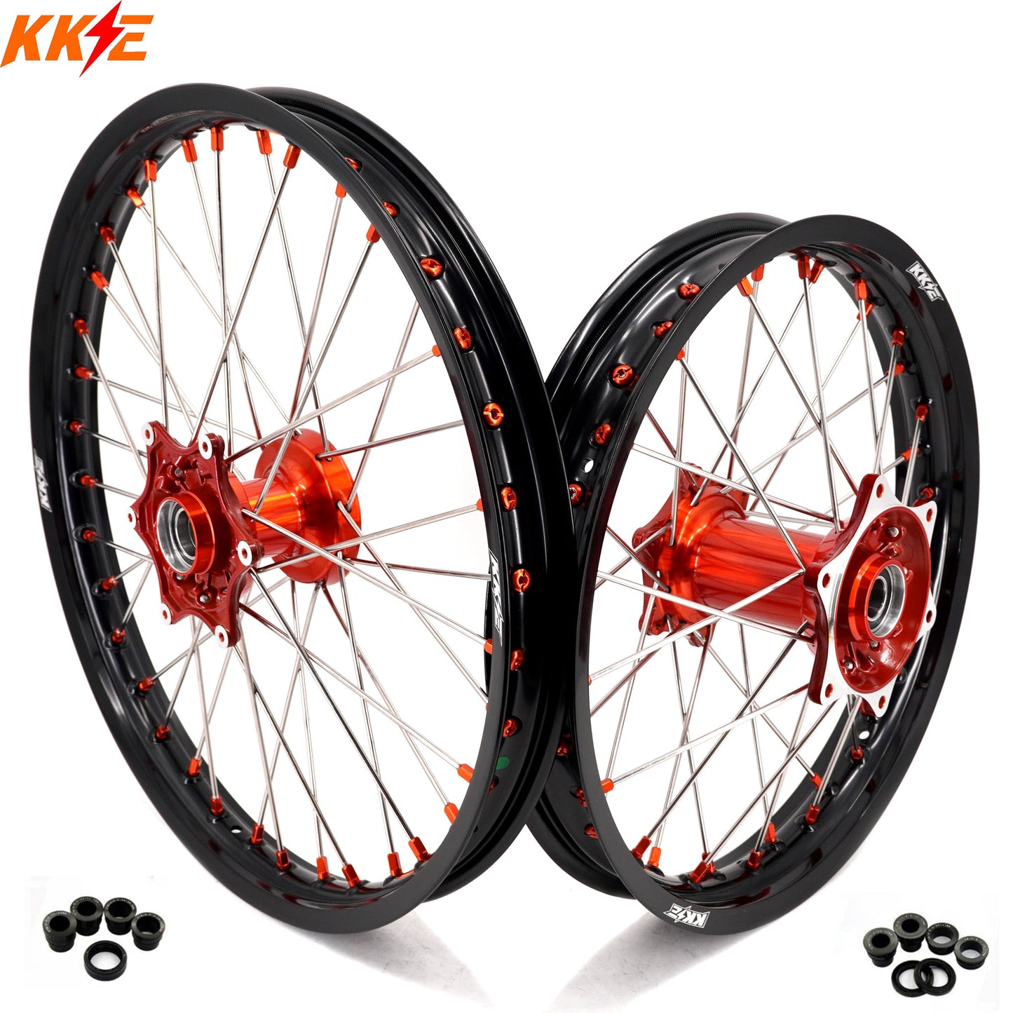 KKE 21" 18" Cast Enduro Wheels For KTM EXC EXC-F EXC-E 2003-2024 Orange Nipples - Howling Moto