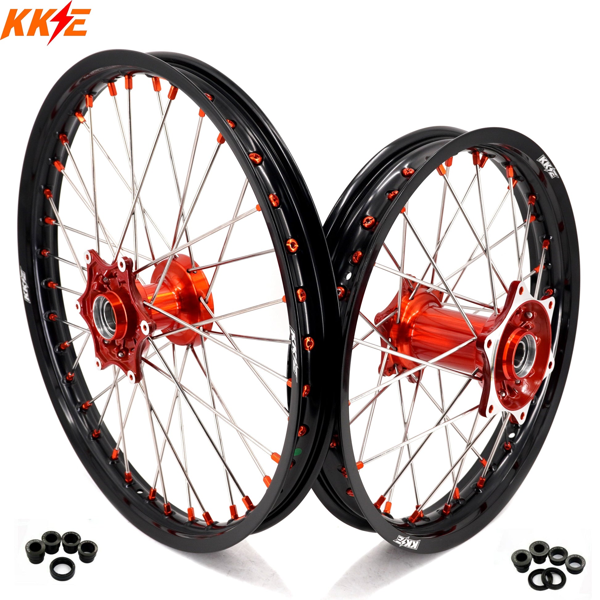 KKE 21" 18" Cast Enduro Wheels For KTM EXC EXC-F EXC-E 2003-2024 Orange Nipples - Howling Moto