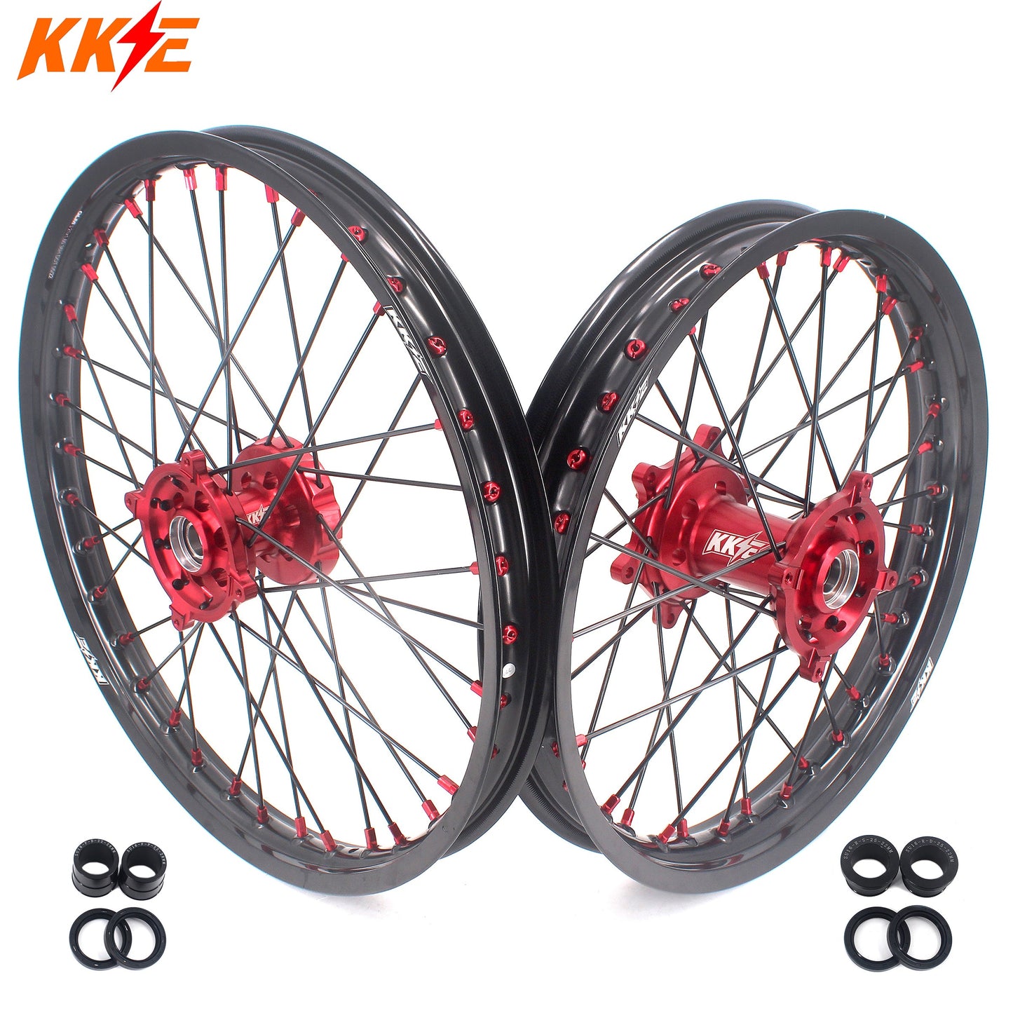 KKE 21 & 19 MX Rims for Suzuki RMZ250 2007-2024 RMZ450 2005-2024 Black Spokes - Howling Moto