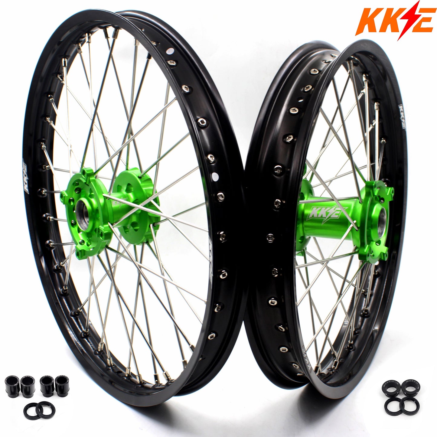 KKE 1.6*21 & 2.15*19 Wheels Rims Fit Kawasaki KX450 2019-2023 KX450X 2021-2023 Green Hubs - Howling Moto