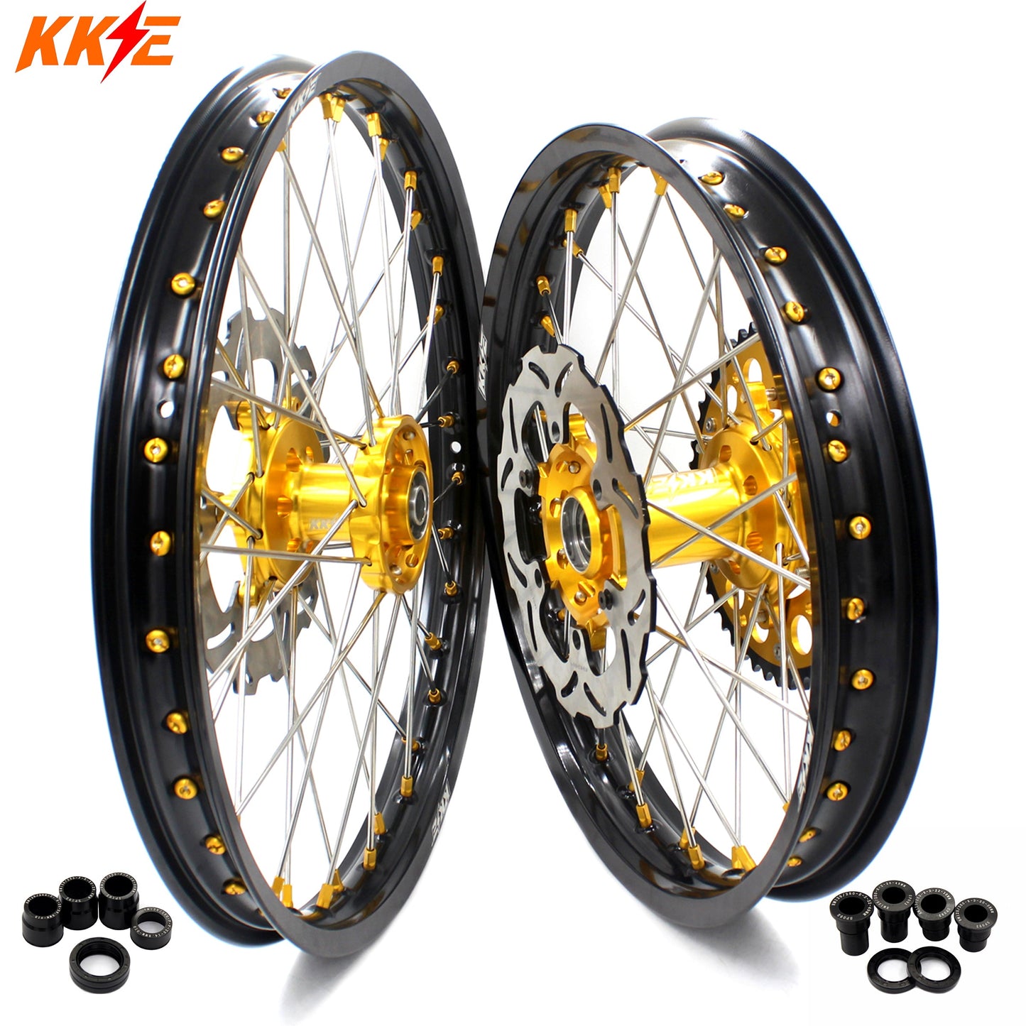 KKE 21 & 19 MX Dirt Bikes Rims For SUZUKI RM125 RM250 1996-2000 Gold Nipples - Howling Moto