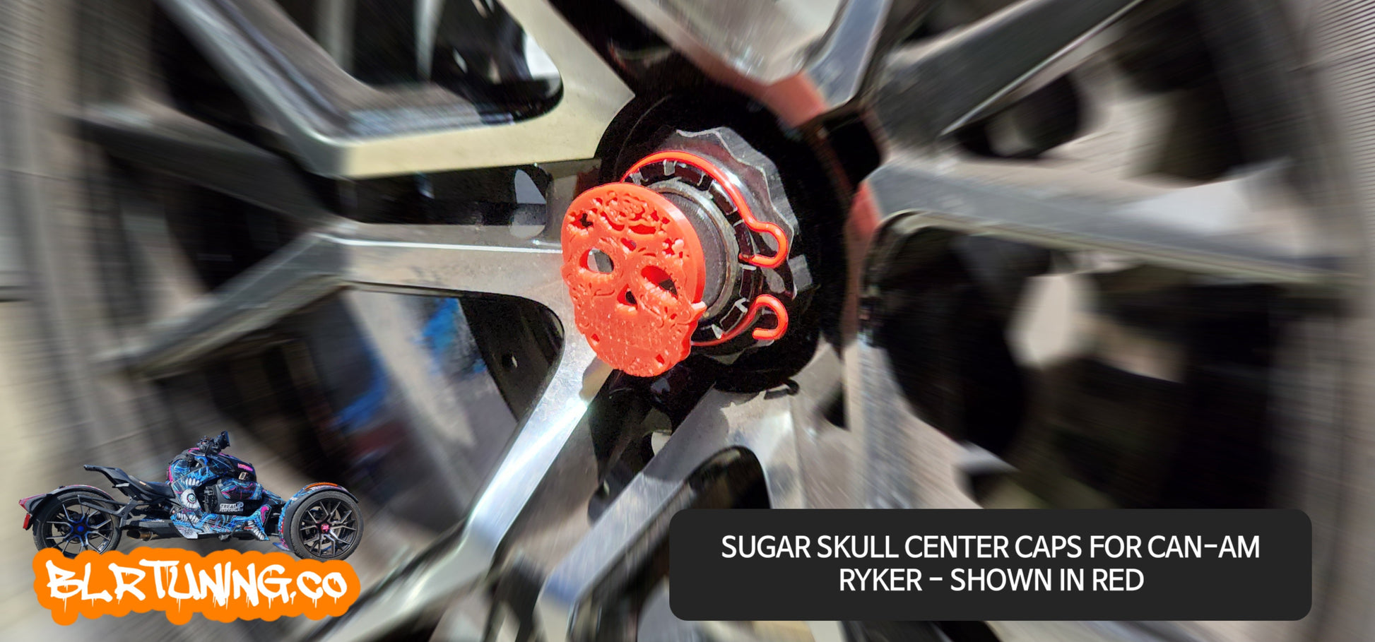 Sugar Skull Wheel Center Caps For Can-Am Ryker Fits All Models - Howling Moto