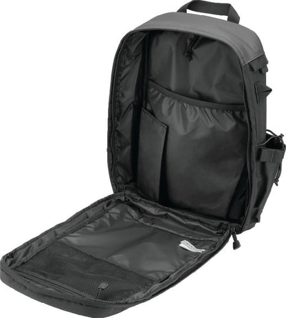 Kuryakyn Momentum Runaway Backpack for powersports and daily commuting, showing the black backpack with adjustable straps and compartments.