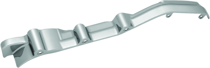 Kuryakyn chrome inner primary cover for Harley Davidson motorcycle, showing polished metal finish and detailed design.