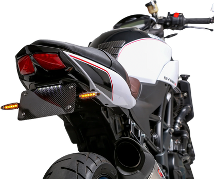 YOSHIMURA V2 Fender Eliminator Kit for Suzuki motorcycles, showing sleek black design and mounting components.