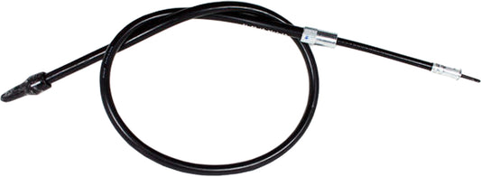 Black vinyl motorcycle speedo cable by MOTION PRO, OEM fit, designed for precise speedometer connection.