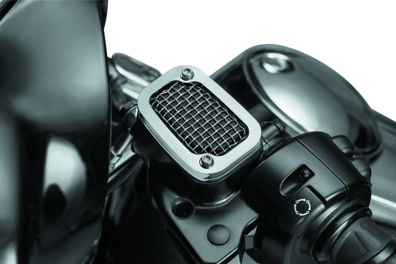 Kuryakyn Mesh Master Cylinder Cover Clutch for Harley Davidson motorcycles, featuring metallic mesh design.