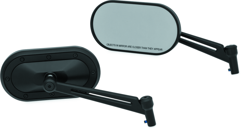 Kuryakyn Heavy Industry Motorcycle Mirrors in black with 6-inch stems, designed for Harley-Davidson and powersports bikes.