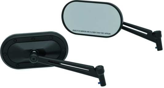 Kuryakyn Heavy Industry Motorcycle Mirrors in black with 6-inch stems, designed for Harley-Davidson and powersports bikes.