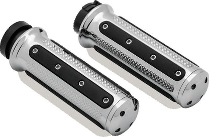 Kuryakyn Heavy Industry Chrome Grips with throttle-by-wire for powersports vehicles, featuring textured surface and sleek chrome finish.