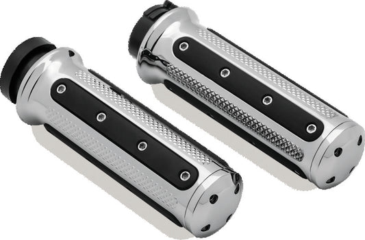 Kuryakyn Heavy Industry Chrome Grips with throttle-by-wire for powersports vehicles, featuring textured surface and sleek chrome finish.