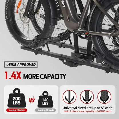 Young Electric FELLOW Foldable Hitch eBike Rack | 2’’ Receiver, 200 LBS Capacity (Open Box) - Howling Moto