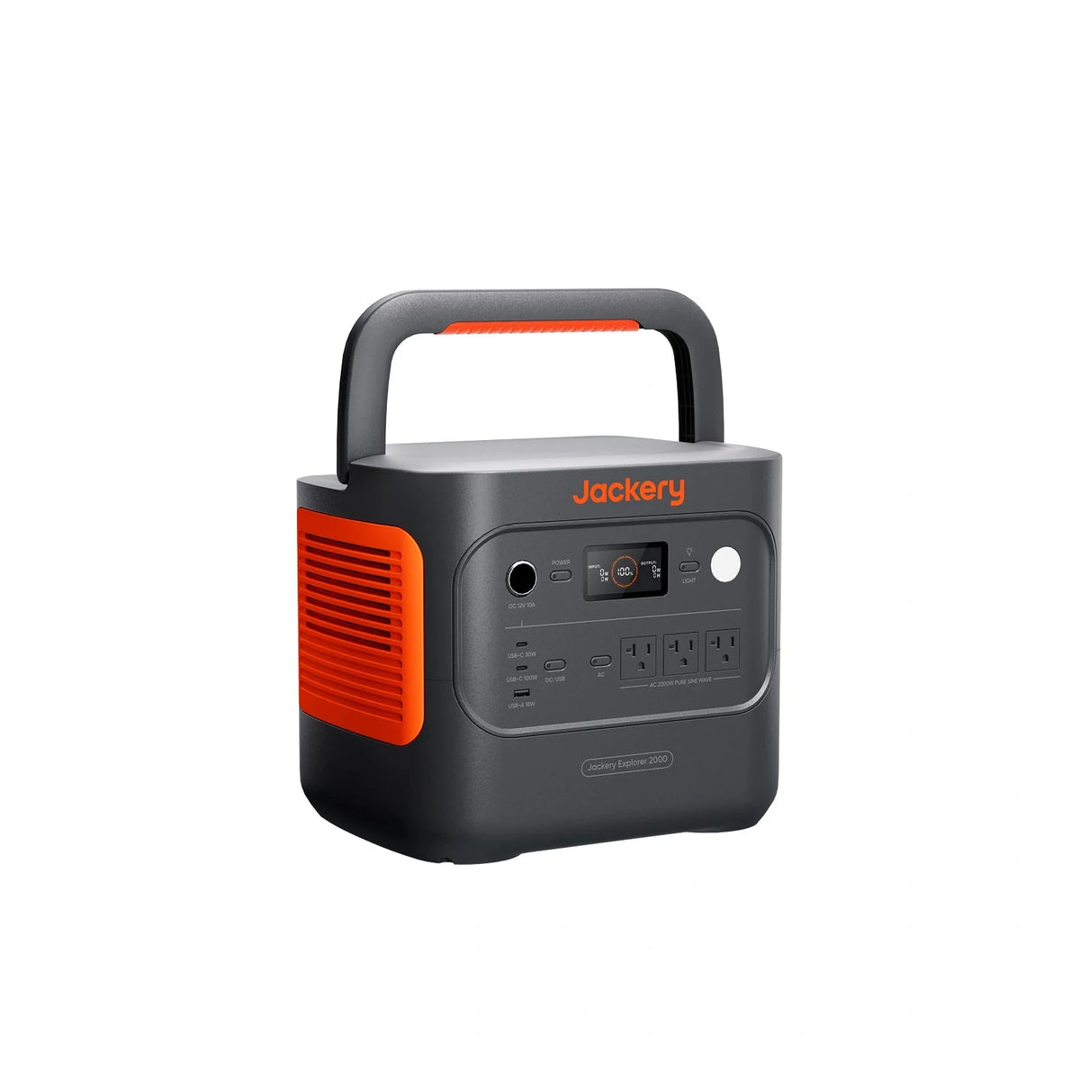Jackery Explorer 2000 V2 portable power station with multiple charging ports and digital display, ready for outdoor power needs.