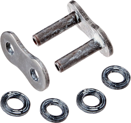 RK EXCEL 520XRE-RL drive chain rivet for 520XRE chains, heavy-duty performance, shown in a close-up with chain components visible.