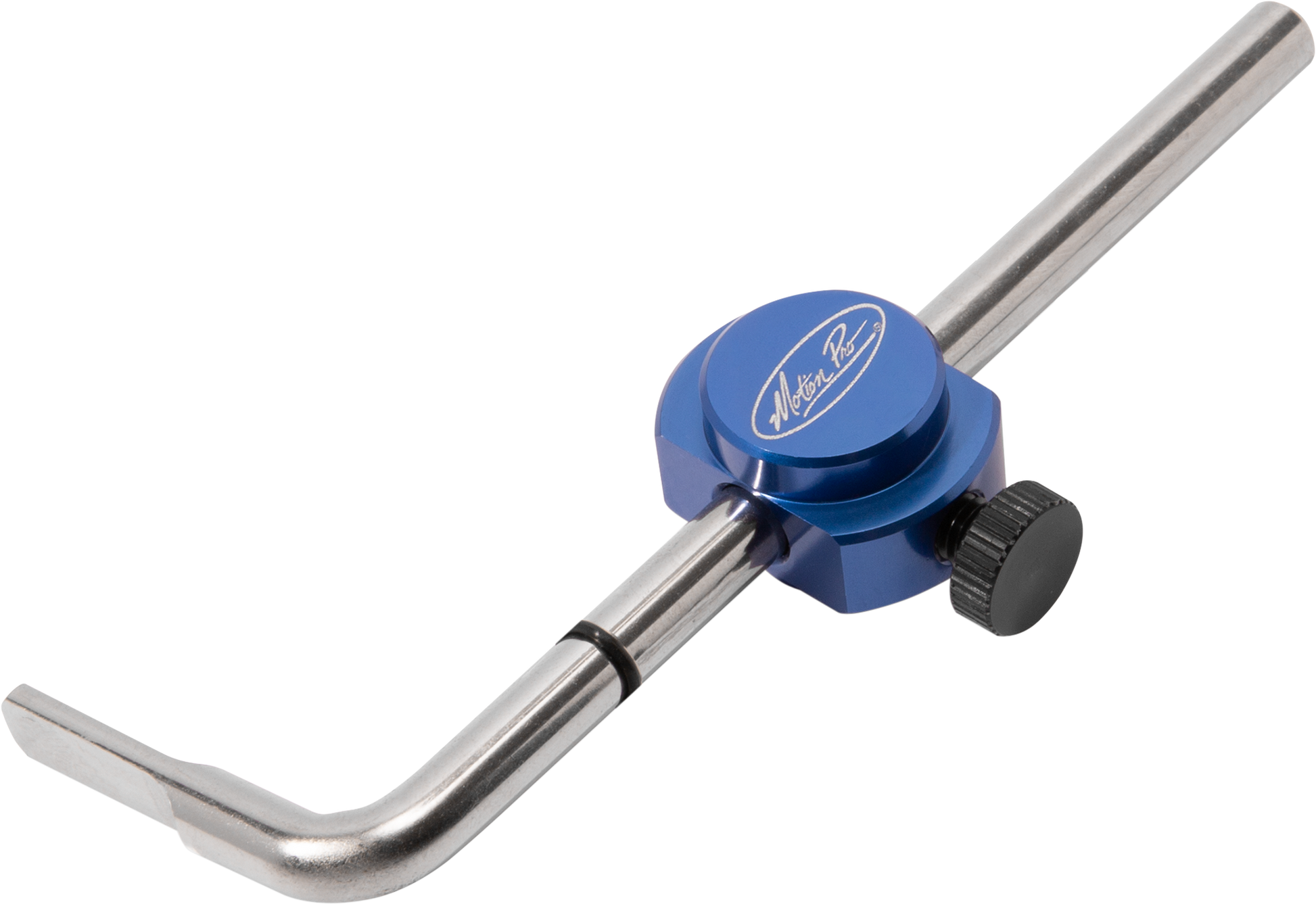 Motion Pro wheel alignment tool for Harley Davidson M8 Softails, showing the black tool with measurement markings and mounting features.