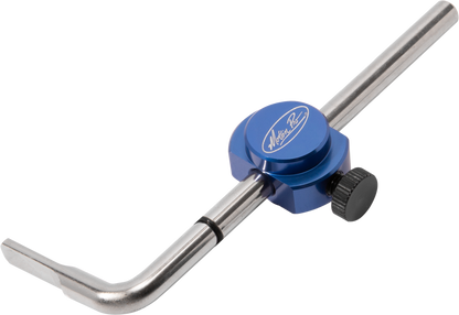 Motion Pro wheel alignment tool for Harley Davidson M8 Softails, showing the black tool with measurement markings and mounting features.