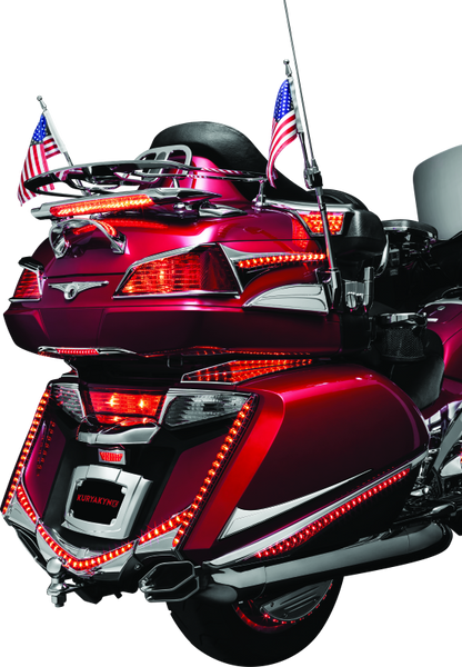 Kuryakyn LED lighted trunk lid handle for Honda Gold Wing GL1800 2001-2005, showing the illuminated handle on the motorcycle trunk