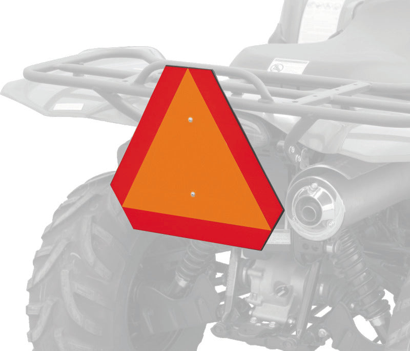QuadBoss ATV safety emblem in orange with impact-resistant reflective rear badge, designed for enhanced visibility and durability.