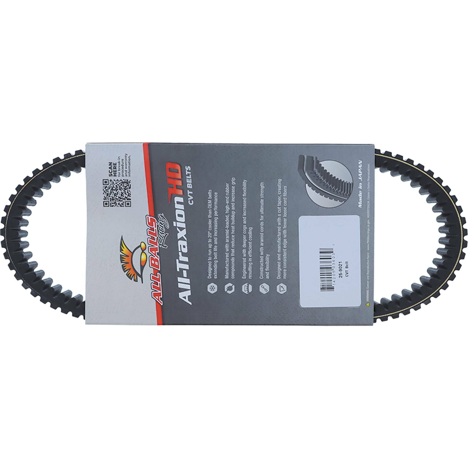 All Balls CV belt, high-performance automotive drive belt with part number 25-9021, showing its durable rubber construction.
