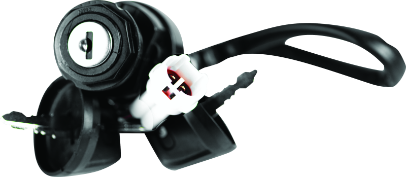 QuadBoss ignition switch for Yamaha YFM550/660 Grizzly ATV, showing the black plastic key cylinder and wiring connections.