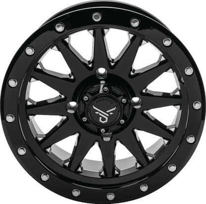 QuadBoss Wagon 14x7 alloy wheel with 4+3 offset for powersports vehicles, featuring a milled finish and 4/156 bolt pattern.