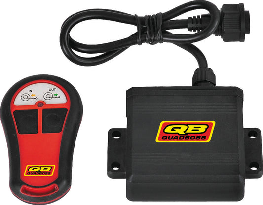 QuadBoss wireless remote control for winches on powersports vehicles, showing the compact handheld device.